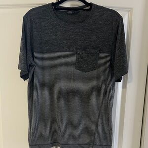 The North Face Men’s Dark Gray Striped Flash Dry Tee with Front Pocket